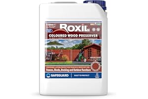Roxil Wood Stain Preserver 5 Litre (Red Cedar) Fast-Drying Satin Finish for Decking, Fence, Shed, Furniture. Up to 5 Year Protection for Indoor & Outdoor