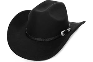 Eohak Chapeau de cowboy occidental façonnable pour homme et femme en feutre Fedoras Cap Outback Cowgirl Jazz Chapeaux avec boucle de ceinture M/L