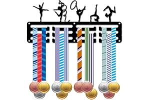 CREATCABIN Porta Medaglie da Ginnastica Espositore Porta Medaglie in Metallo Organizzatore Porta Medaglie Telaio in Ferro con 12 Gancio Medaglie Nere A 3 Linee Appendiabiti A Parete Corridore 29x13cm