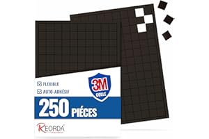 REORDA® Plaquettes Magnétiques Autocollantes 250 Pièces - Plaquettes et Bandes Magnétiques Adhésives - Colle 3m Ultra-Forte - Aimants Plats Puissants - Film Magnétique Flexible à Découper pour DIY