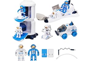 YULEYU Spaceship Toy Set for Boys Girls, Space Shuttle Toys with Lights & Sound, including 2 Astronauts Figure, 1 Rotating Space Station, 1 Space Rover, Astro Venture Space Playset 10 Pcs (Blue) (Blue)