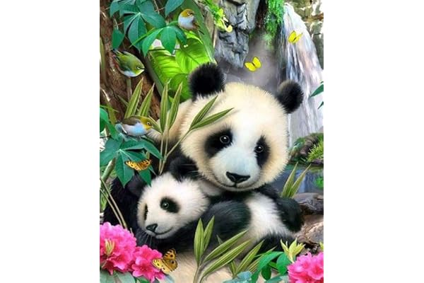 Meecaa Kit de broderie au point de croix estampillé Flower Animal Bamboo Panda avec accessoires pré-imprimés (36 cm x 46 cm) (panda)