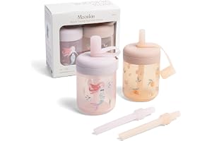 Moonkie Pipmugg Baby med Sugrör i Silikon, 2-pack Barnmugg 150 ml från 6 Månader, Spillfri Mugg med 2 Sugrör för Olika Flöden, Lock och Måttmarkeringar, BPA-fri, Tål Diskmaskin