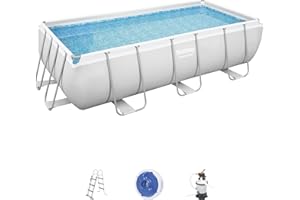 BESTWAY Piscine Hors Sol Rectangle Power Steel™ 404 x 201 x 100 cm Gris Clair avec Filtre à Sable et échelle