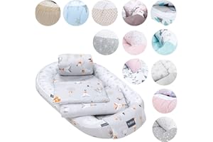 ‎BELLOCHI GROWING IN STYLE 5tlg. Kuschelnest-Set inkl. Babynest 60x90 , Arm Stillkissen, Baby Matratze 30x70 cm, Baby Decke Neugeborenen 50x75 cm, Babykissen Neugeborene, Baby Erstausstattung aus 100% Baumwolle