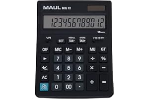 MAUL Kaufmännischer Taschenrechner MXL12 | 12 Stellen | inkl. Steuerberechnung | angewinkeltes Display |großer Profi-Tischrechner | Solarbetrieben | inklusive Batterie | 20,5 x 15,5 cm | Schwarz