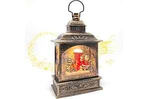 Marsyu Globos de Nieve Navideños Musicales, Linternas Navideñas Giratorias con Pilas USB y 3AA con Proyector,Temporizador, Decoraciones Navideñas Vintage Regalos para Decoración(Papá Noel+Reno+Buzón)