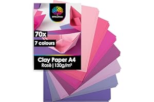 OfficeTree 70 x Pink colour Paper A4 - 7 Colours - 130 g/m² - Crafting Set for Children's Coloured Card