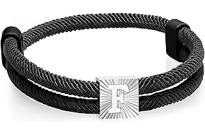 FLHEART Segeltau Armband Herren mit Buchstaben Surferarmband - Schwarz Segler Nylon Surf Armbänder mit Initial A-Z Buchstabe, Verstellbares Surfer Armband Geschenke für Männer Junge Geburtstag