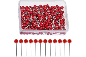 SPETNGSAKE 200 Stück Rot Pinnadeln Rundkopf,15mm Stecknadeln Kurz mit Rot Kunststoff Rundkopf,Rostfreiem Stecknadeln mit Kopf Groß,für Markieren,DIY,Kork Boards,Bulletin Board