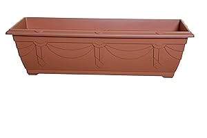 2 x Whitefurze 60cm Venetian Window Box Trough Terracotta Colour Plastic Planter (2)