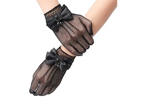 Copbopwn Blumenmädchen Handschuhe Perlen Spitze Handschuhe Kommunion Handschuhe Weiß Schwarz Prinzessin Kurze Handschuhe Höflichkeit Sommer Handschuhe Floral Mesh Handschuhe für Kinder Oper Abend