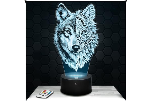 Lampephoto.fr - Lampe 3D Loup Double Face Décoration Animal Réaliste Mandala, Idée Cadeau Homme Femme Objet Loup Double Face Veilleuse Adulte Déco Chambre, Idee Cadeau Noel Homme Femme Original, TOP