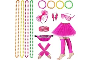 YADODO Deguisement Annee 80 Femme Accessoire Fluo,Tutu Fluo,Sac Banane,Lunette,Bandeau,Colliers,Bracelets,Jambières,Boucles D'oreilles Annees 80 90 Deguisement Costume Femme Fête Néon Soiree Fluo
