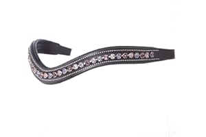 EXIONPRO Exion Curved Padded Bling Crystal Leather Browband for Horse Bridles | Diamond Decorated Bling English Dressage Browbands | Crystal Color- Fuchsia, Light Rose, Tanzanite