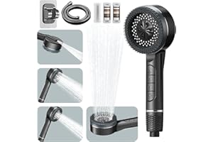BUTTERFOX Pommeau de Duche Haute Pression avec 4 Types de Jets,Pommeau de Douche Economie Deau avec tuyau 1.5M, Pommeau de Douche Anti calcaire avec Filtre, Avec brosse de massage en silicone
