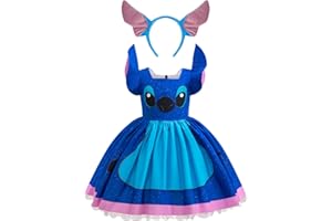 Tangsenyu Hawaiian Lilo Costume for Kids Girls Blue Birthday Party Tutu Dress