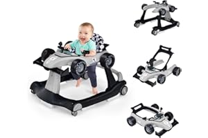 COSTWAY 4 in 1 Lauflernhilfe, Lauflernwagen klappbar mit einstellbarer Höhe & Geschwindigkeit, Baby Walker Autoförmig mit Musikbox, Licht & Rädern, Gehfrei Baby ab 6 Monaten, 12kg Belastbar (Grau)