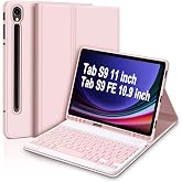 حافظة Samsung Galaxy Tab S10 Lite/S9/S10 Fe/S9 Fe مقاس 10.9 بوصة متوافقة مع لوحة المفاتيح Bluetooth التركية Q (وردي)