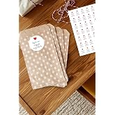 50li B&uuml;y&uuml;k Boy Hediye Paketi Seti, Puantiyeli Kese Kağıdı (18x30cm), 70 Adet Sticker | Pratik Hediye Paketleme Kesesi, Kraft 