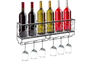 DREAMADE Portabottiglie per Vino da Parete Scaffale per Vino con Supporti per Bicchieri