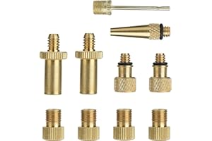 Yizhet 10Pcs Valve Converter Set, Brass Bike Valve Adapter Schrader Valve, Presta Valve, Dunlop/Woods Bike Tyre Valve Adapter (AV DV SV), Bicycle Pump Valve Extender with Ball Air Pump Adapter