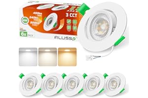 ALUSSO LIGHTING Spot LED Encastrable 6W 230V, 45° Rotatif Orientable, Trou Φ75-78mm, Dimmable Chaud 3000K Naturel 4000K Froid Blanc 6500K, 540lm Plafonnier Encastré, Lot de 6