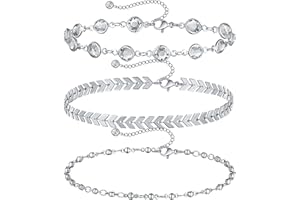 VGWON Tobillera pulseras de Acero Inoxidable de las Mujeres, Tobillera Chapada en Oro de 14K, Juego de Tobilleras con Cuentas de Plata y Circón de Cuarzo Tennis