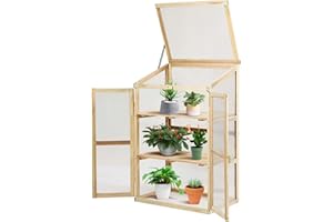 GOPLUS - Invernadero de madera con cristal transparente extraíble de policarbonato con abertura inclinada, invernadero para plantas y verduras para balcón terraza jardín (60 x 45 x 100 cm)