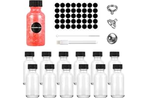 GIGTOOP Mini Bouteille Verre 60ml,Petite Bouteille en Verre Vide, Bouteilles Miniatures Réutilisables avec Bouchons Noirs et Entonnoir, Mignonette Vide Pour Huiles Essentielles, Shots de Gingembre (12pcs)