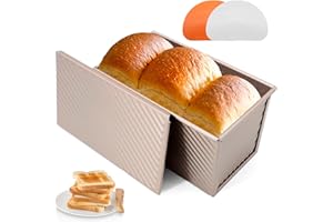Scettar Moule à Pain de Mie avec Couvercle,Anti-adhésif Moule Couvercle Pain,2 PCS Grattoir à Pâte en Plastique,450g Moule a Brioche en acier carbone pour Toast, Sandwich, Gâteaux