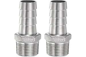 sourcing map 2pcs Stainless Steel Hose Barb Fitting 0.8" (20mm) Barbed x g 3/4" Male Pipe Fitting Air Hose Barb Fittings Coupler Thread Connector Adapter for Water Fuel