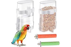 Jortmrd 2 Pezzi Uccelli Mangiatoia Acqua Automatica Bottiglia Acqua Gabbia Uccelli Dispenser Acqua per Uccelli Dispenser Acqua Trasparente per Uccelli mit 2 Posatoi in Legno