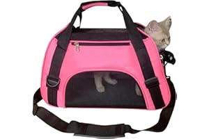 PYKESALY Cat Carrier Dog Carrier Pet Carrier, Airline Approved Soft-Sided Foldable,Puppy Carrier with Breathable Mesh for Small Medium Cats Dogs Rabbit (S, Pink)