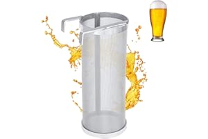 YUMILI Filtro de elaboración de Cerveza, Acero Inoxidable de 300 micras, colador de lúpulo de Cerveza casero con Gancho para Equipo de Barril de hervidor de elaboración (10 * 25,5 cm)