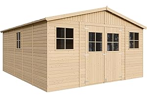 Abri de Jardin en Bois Naturel - Stockage extérieur avec fenêtres- H246x418x522 cm/20 m²-Hangar en Bois Naturel - Atelier Rangement Outils et vélos- TIMBELA M333