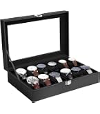 Coffret De Rangement Pour 10-12 Montres - Noir, Velours Et Simili Cuir, écrin Luxe