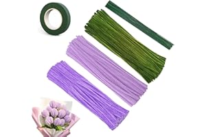 BDHYYM 300 Pièces Fil Chenille, Kit Bouquet Cure Pipe Chenille Loisir Creatif avec Floratape et Tige Fleur Artificielle, Adapté aux Fournitures de Bouquet de Fleurs et de Décoration DIY, Rose Set