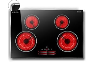 Karienvir 77CM Electric Hob Built in, 4 Zone Electric Hob Slide Control, 77CM Ceramic Hob with Glass Protection Metal Frame, 7100W, Safety Locks & Timers, 240V Hard Wire (No Plug)