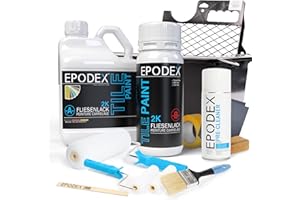 EPODEX® 2K TILE PAINT | Vernice per piastrelle | Set di accessori | 45 colori bianco colorato | inodore senza solventi, resistente all'abrasione, sconto quantità 1,8-60 kg