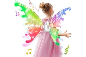 Alas de hadas eléctricas Hengrongshen para niños, alas de mariposa con luz LED y música, para disfraces de hadas, cosplay y carnaval (pilas incluidas)