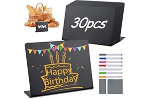 EUAKEE 30 Pezzi Mini Lavagnette Cancellabili di Plastica, Mini Lavagna Piccola 10x7,5 CM, Lavagnette Messaggi Bordo con 7 Pennarelli Colorati e 2 Stracci, per Buffet, Cartellini Prezzi, Cartelli Alimentari