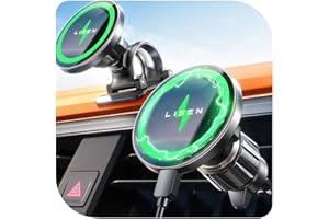 LISEN 15W Cargador Magsafe Coche Inalámbrico, [20X Imans Fuerte] Soporte Móvil Coche Magsafe para Ventilación & Salpicadero, Magsafe Accesorios Coche para iPhone 16e 16 Pro MAX 15 14 13 12