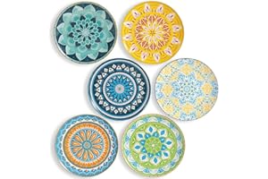 AHX Talerze obiadowe, zestaw ceramicznych talerzy, 25 cm, duże, porcelanowe, okrągłe, zestaw 6 sztuk, płaskie, kolorowe wzory, talerze do jadalni, dla rodziny, zmywarki, kuchenki mikrofalowej, nadają