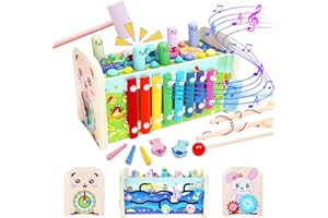 Evoio Montessori Wooden Sensory Toddler Toys for 3-6 Year Old Boys Girls, 8 in 1 Wooden Hammering Pounding Musical Toy, Educational Activity Toys Christmas Birthday Gifts for 3-6 Years