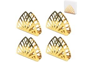 AGHOER Portatovaglioli, 4 pezzi, in acciaio inox, triangolo, in metallo, antiscivolo, per piani di lavoro, tavoli da pranzo, oro