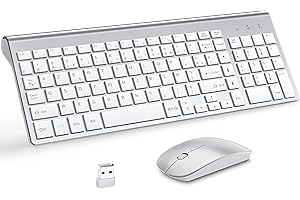 Ensemble Clavier et Souris Sans Fil Ultra-Mince avec Pad Souris, MOOJAY 2.4G USB Silent Compact Ciseaux Clavier d'interrupteur Souris avec Couvercle, Piles AA & AAA,pour PC/Laptop/Windows-Argent Blanc