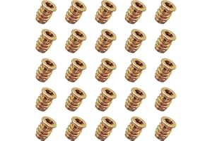 YoiYee Heavy Duty Wood Furniture M6 x 15mm Threaded Insert Nuts Interface Hex Socket Drive Zinc Yellow Passivated - 25pcs