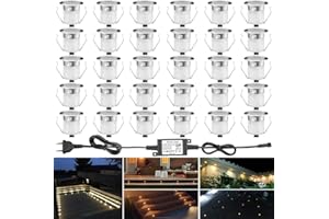 INDARUN Spot à Encastrable Lampe de sol-Lumière (Blanc Chaud) DC12V 0.6W étanche IP67 Ø30mm-éclairage pour terrasse, patio, chemin, mur, jardin, décoration, intérieur et extérieur