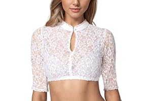 Nhainel Dirndlbluse Spitze Damen Dirndl Bluse Halbarm Sexy Dirndl Bluse Rundhals Damen Trachtenbluse für Oktoberfest Tracht Bluse Oktoberfest Clothing Elegante Weiß/Schwarz